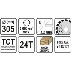 YATO Disc circular pentru lemn 305X24TX30mm..